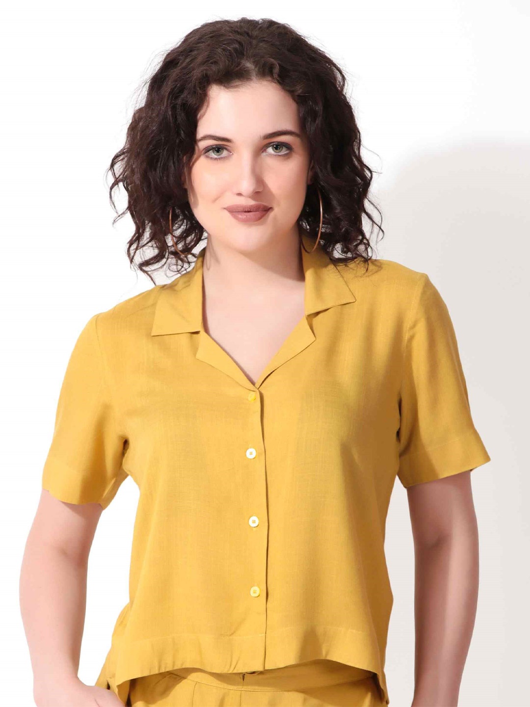 

Seryeon Women Shirt Style Crop Top, Mustard