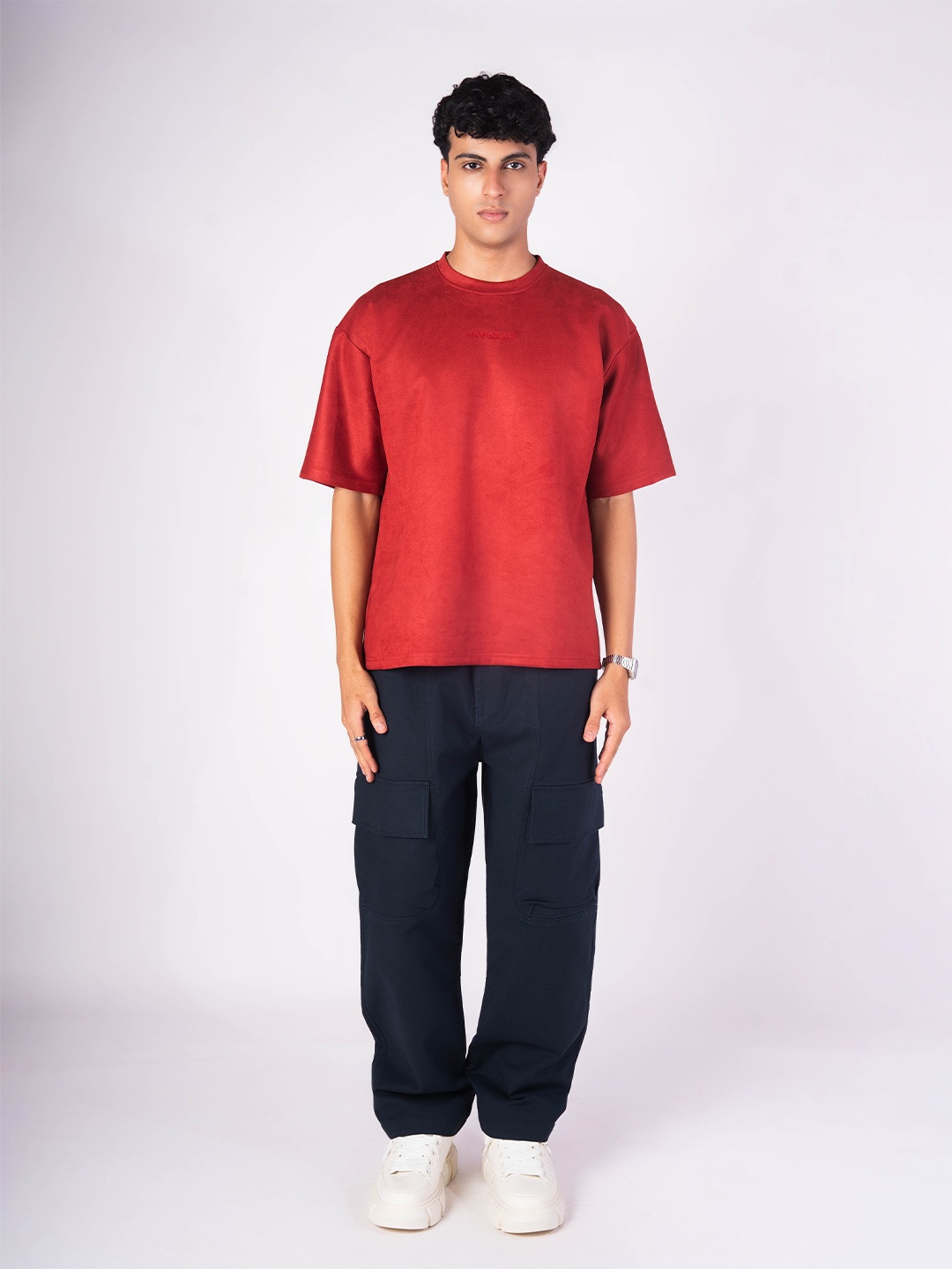 

HOP HEAD Embroidered Suede T-Shirt, Red