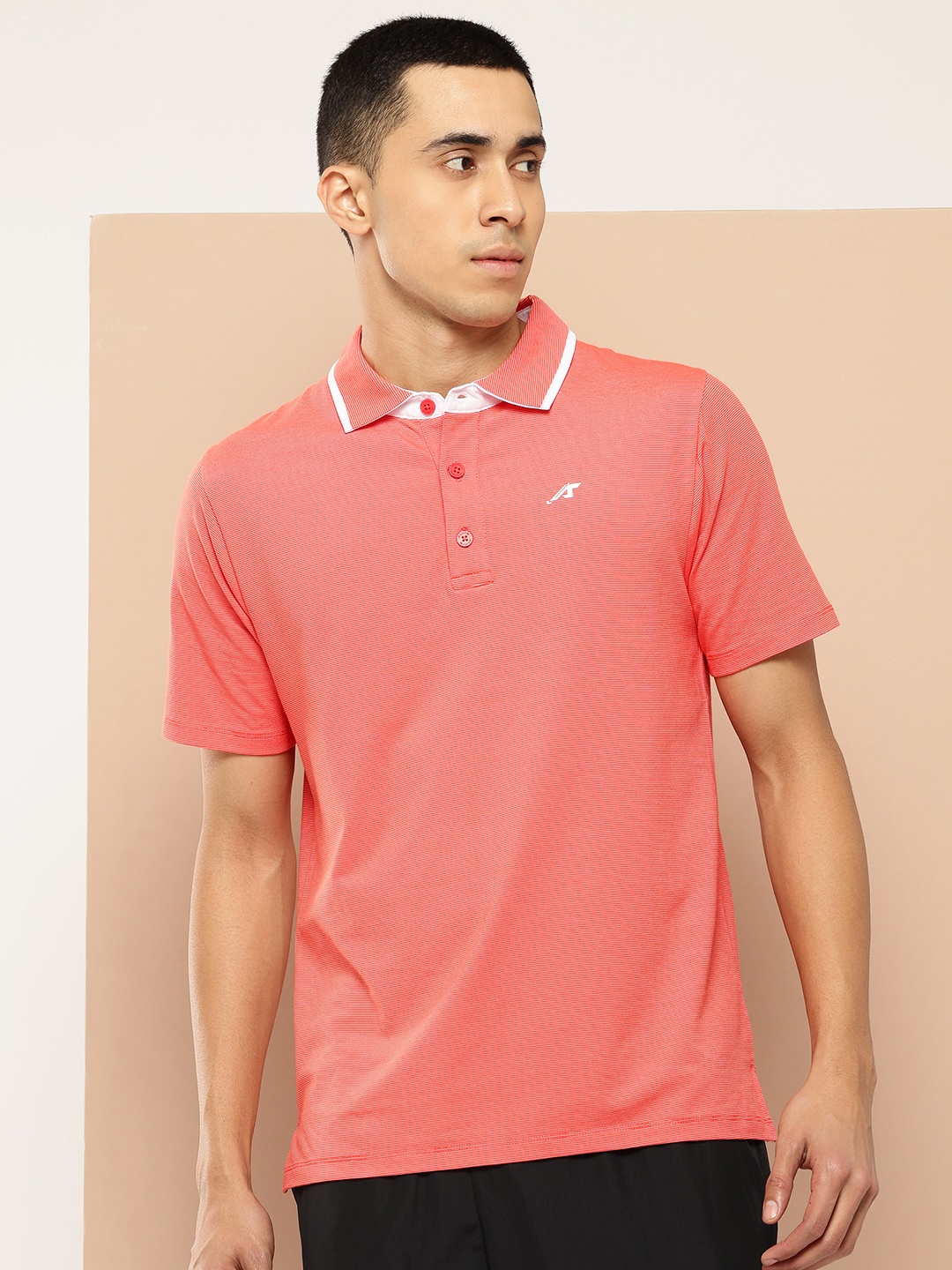 

Alcis Polo Collar Golf T-shirt with Brand Logo Detail, Coral