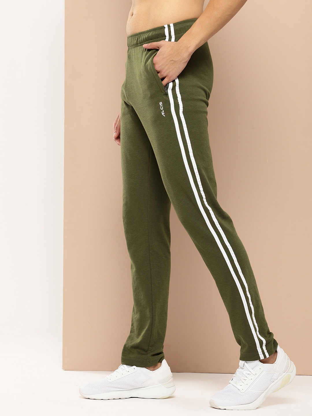 

Alcis Men Solid Track Pants with Striped Detail, Olive