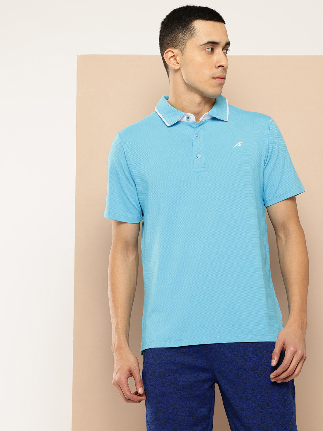 

Alcis Polo Collar Golf T-shirt with Brand Logo Detail, Blue