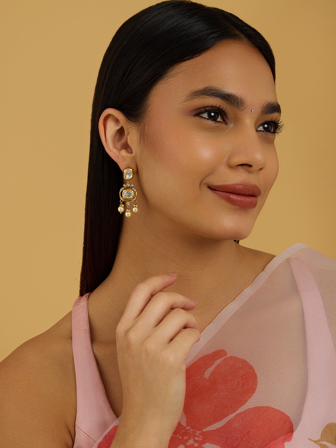

Kushal's Fashion Jewellery Kundan Studded Contemporary Drop Earrings, White