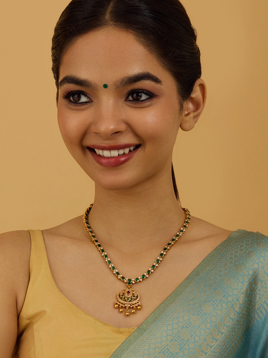 

Kushal's Fashion Jewellery 92.5 Pure Silver Gold-Plated Temple Necklace