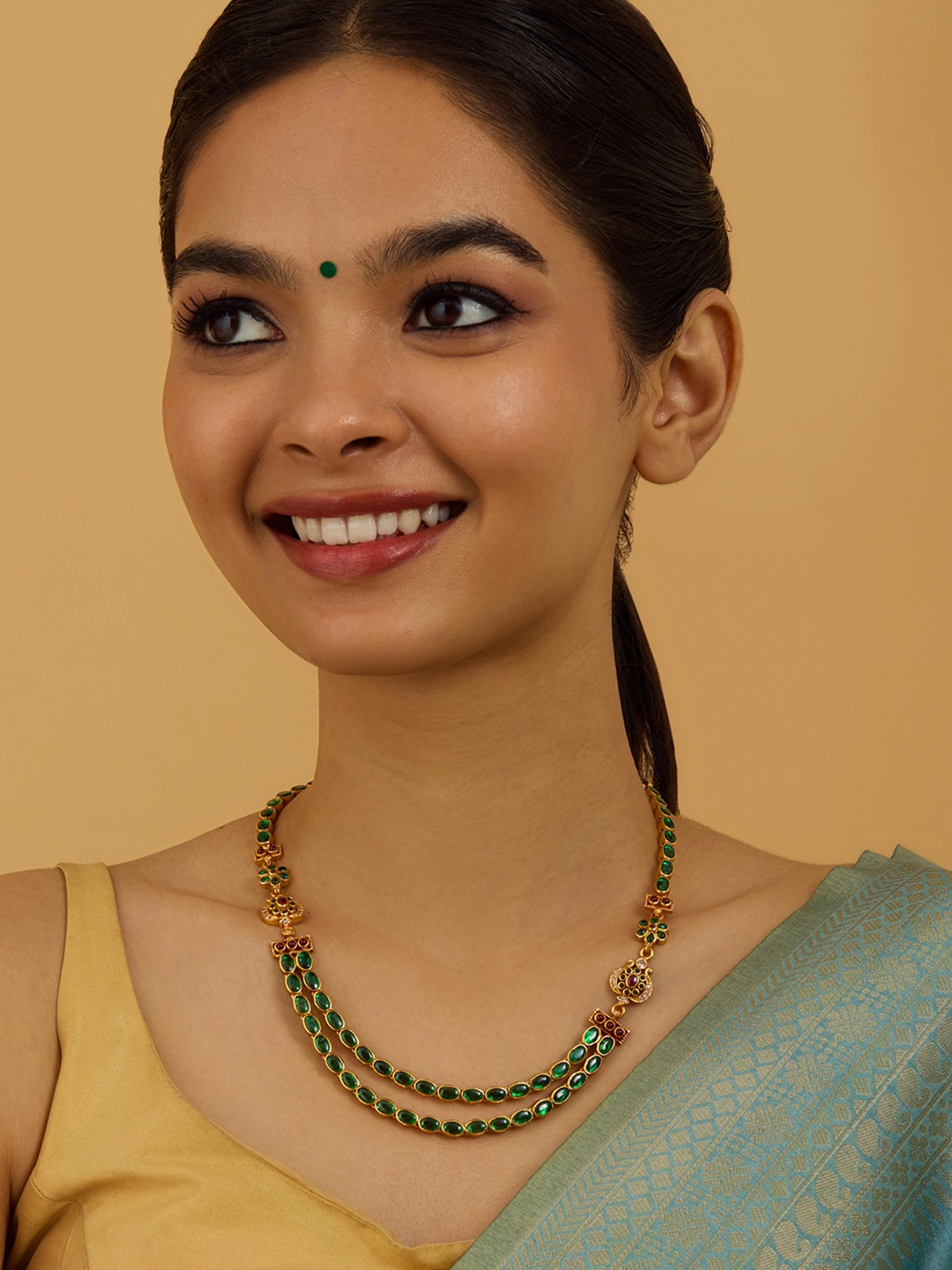 

Kushal's Fashion Jewellery 92.5 Pure Silver Gold-Plated Stone Studded Necklace