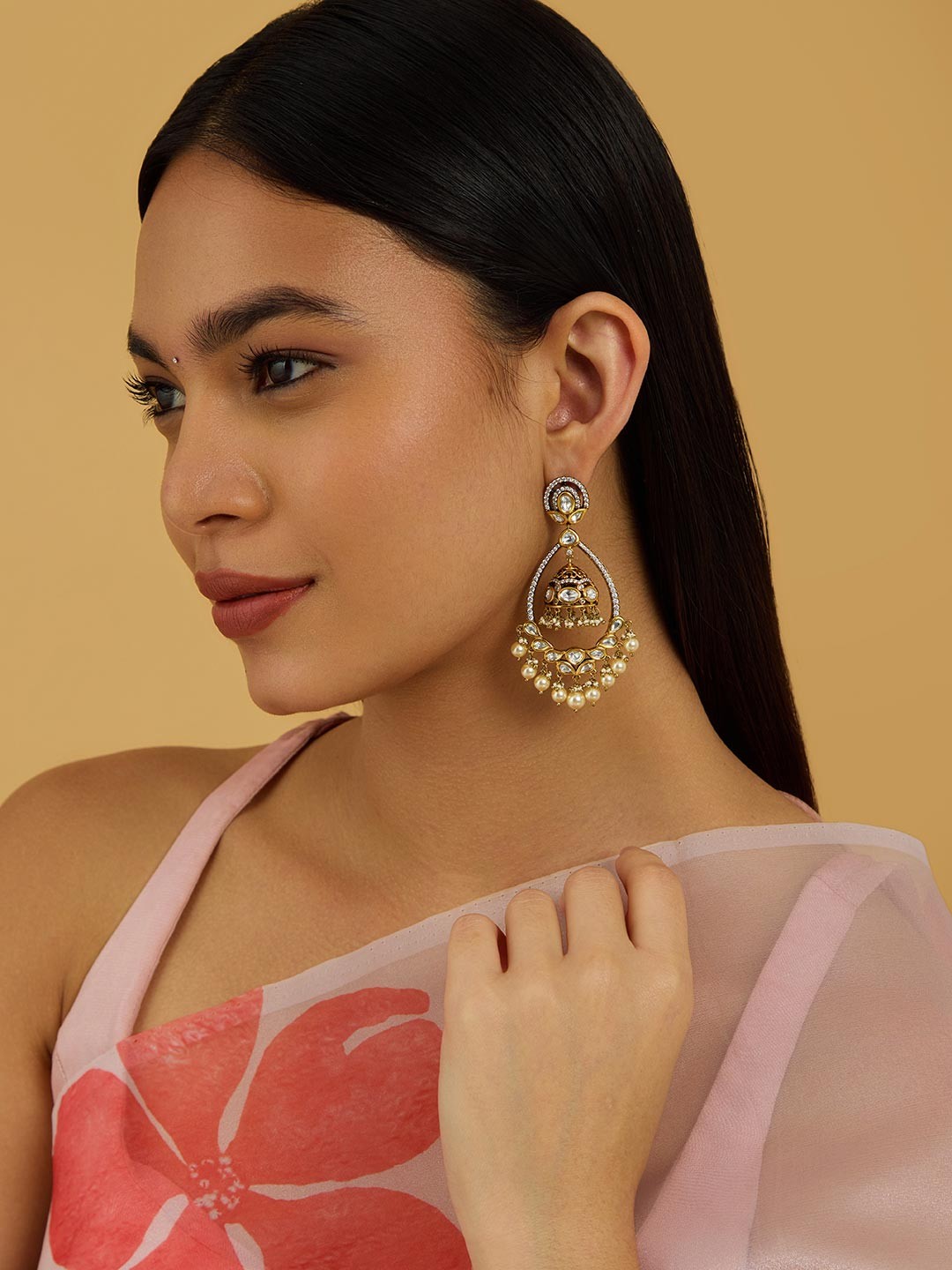 

Kushal's Fashion Jewellery Kundan Studded Contemporary Drop Earrings, White