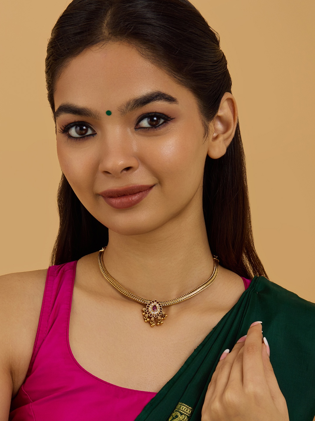 

Kushal's Fashion Jewellery Gold-Plated Stone Studded Antique Necklace