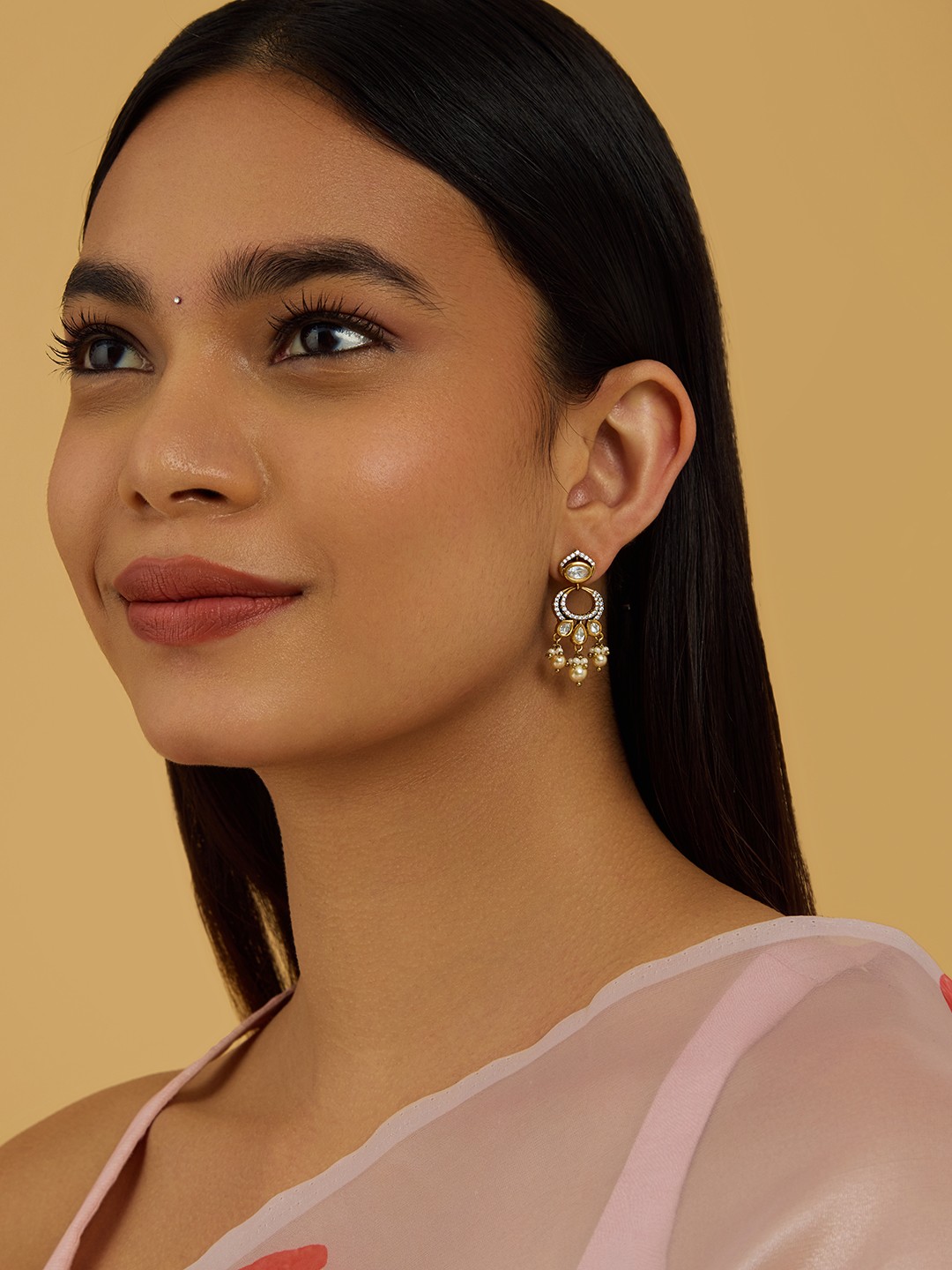 

Kushal's Fashion Jewellery Kundan Studded Contemporary Drop Earrings, Gold