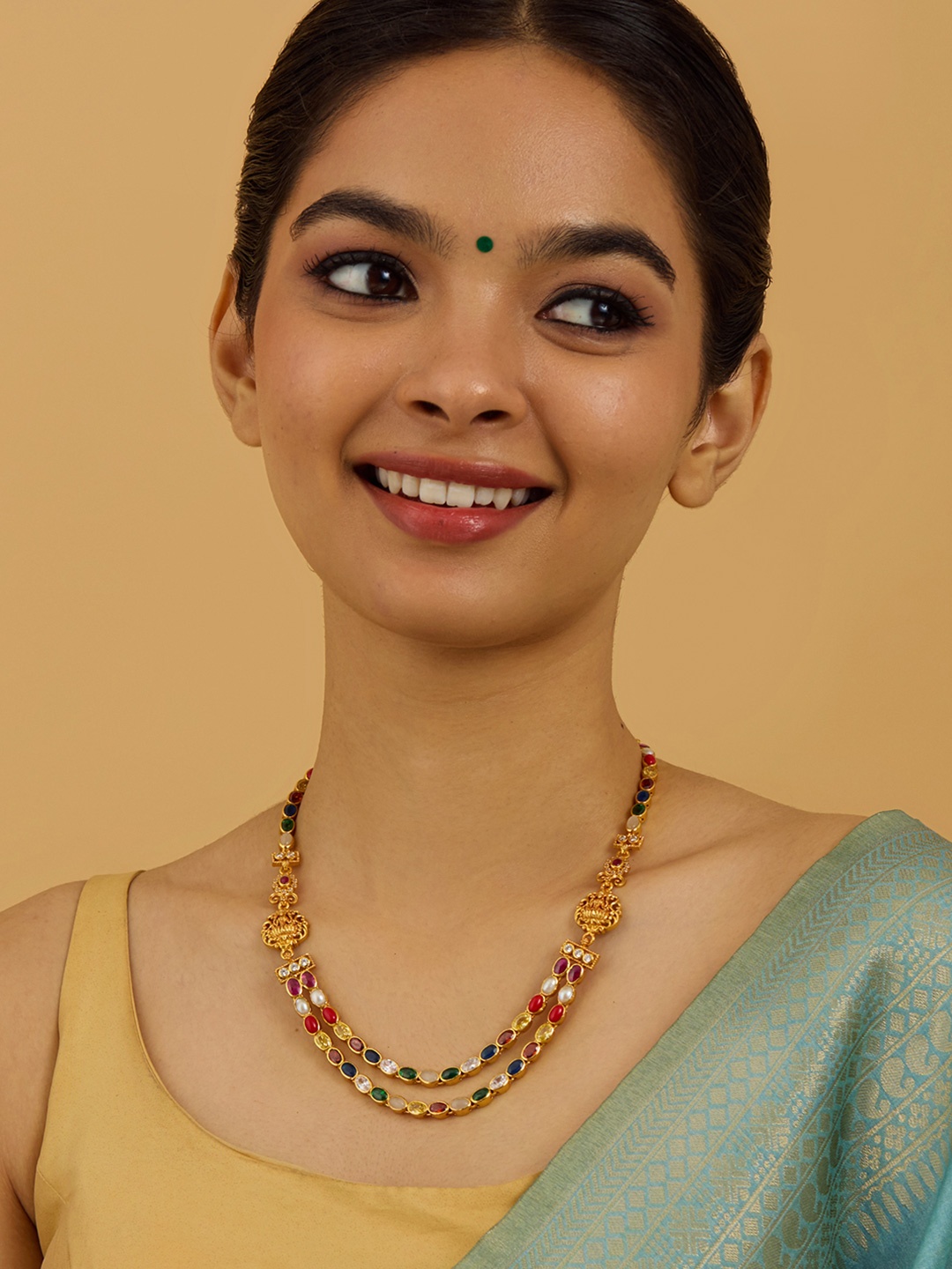 

Kushal's Fashion Jewellery 92.5 Pure Silver Gold-Plated Temple Necklace