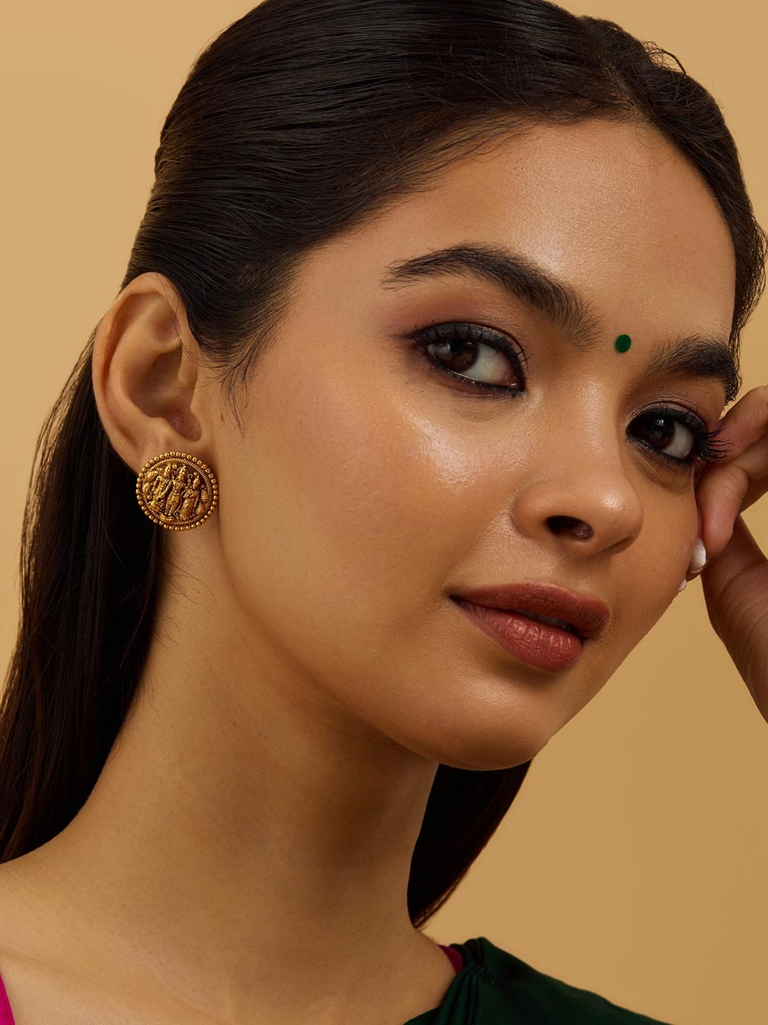 

Kushal's Fashion Jewellery Gold Plated Spherical Antique Studs Earrings, Na