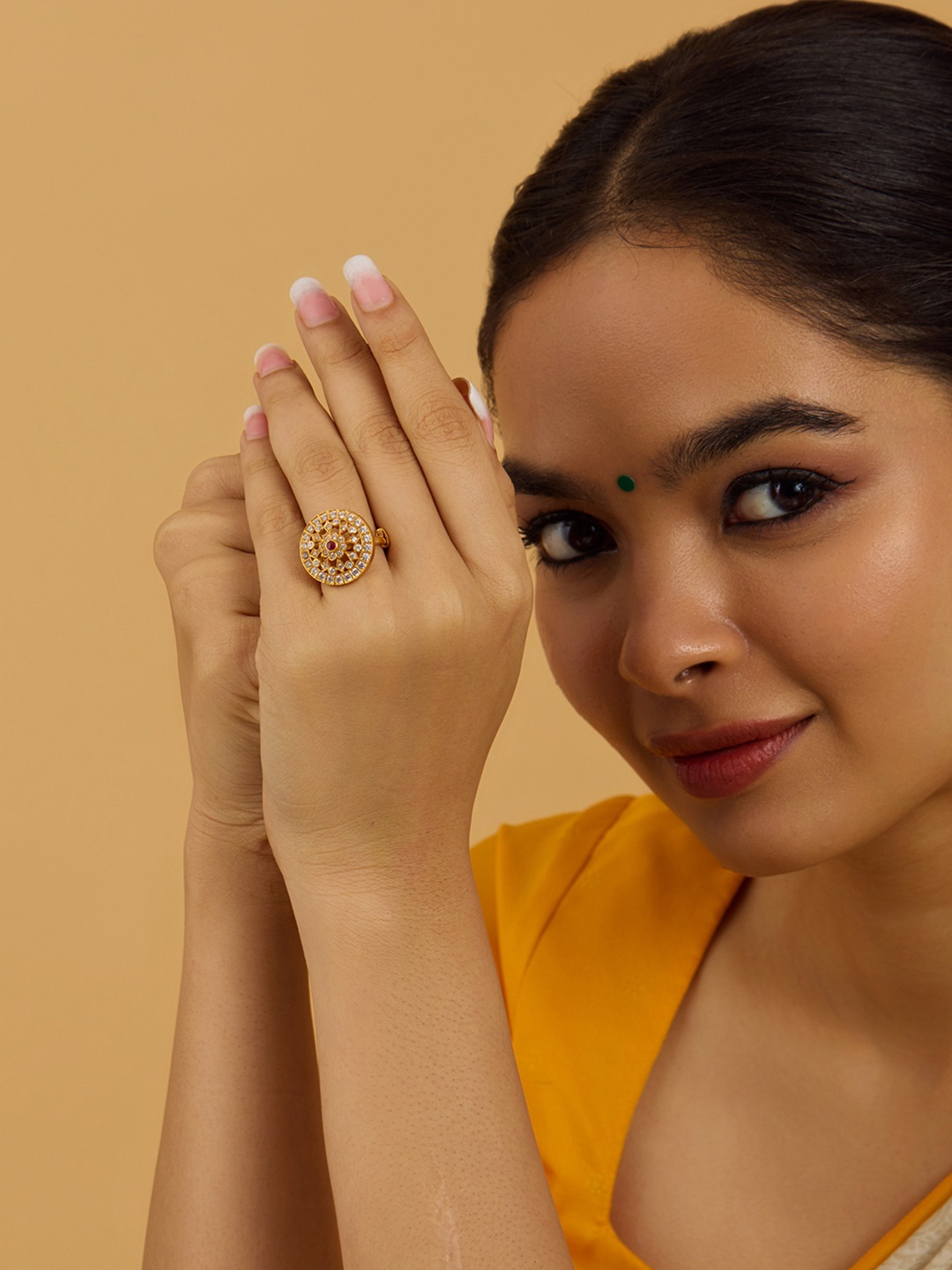 

Kushal's Fashion Jewellery 92.5 Sterling Silver Gold-Plated Finger Ring