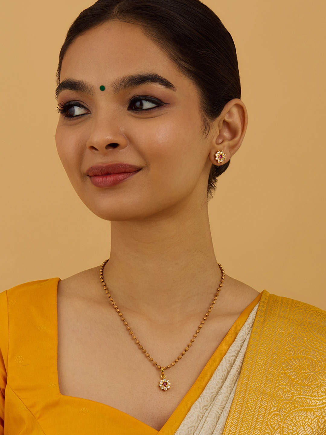 

Kushal's Fashion Jewellery 92.5 Pure Silver Gold-Plated CZ Studded Pendant and Earrings