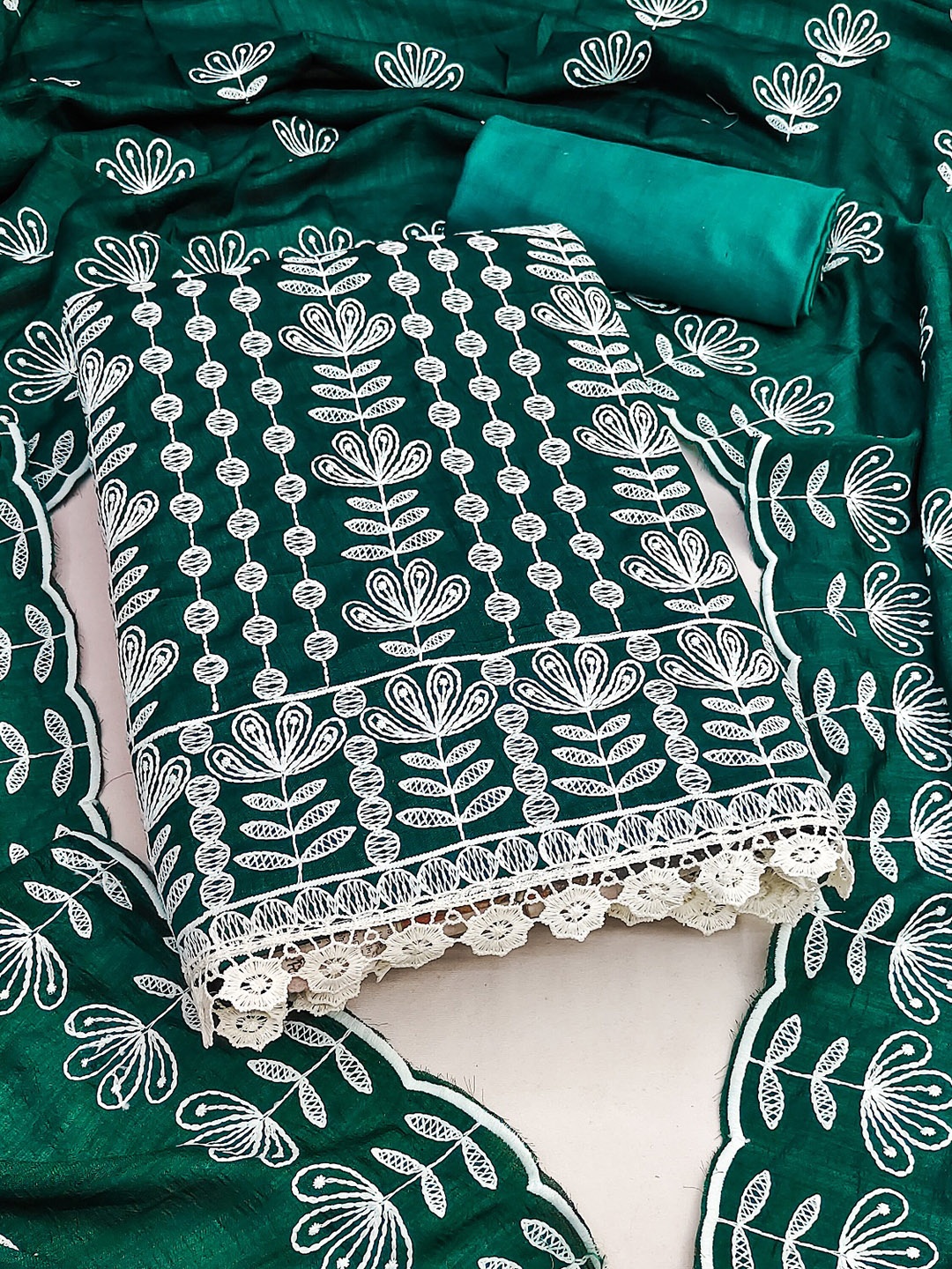 

LADY SHOPI Ethnic Motifs Embroidered Pure Silk Unstitched Dress Material, Teal