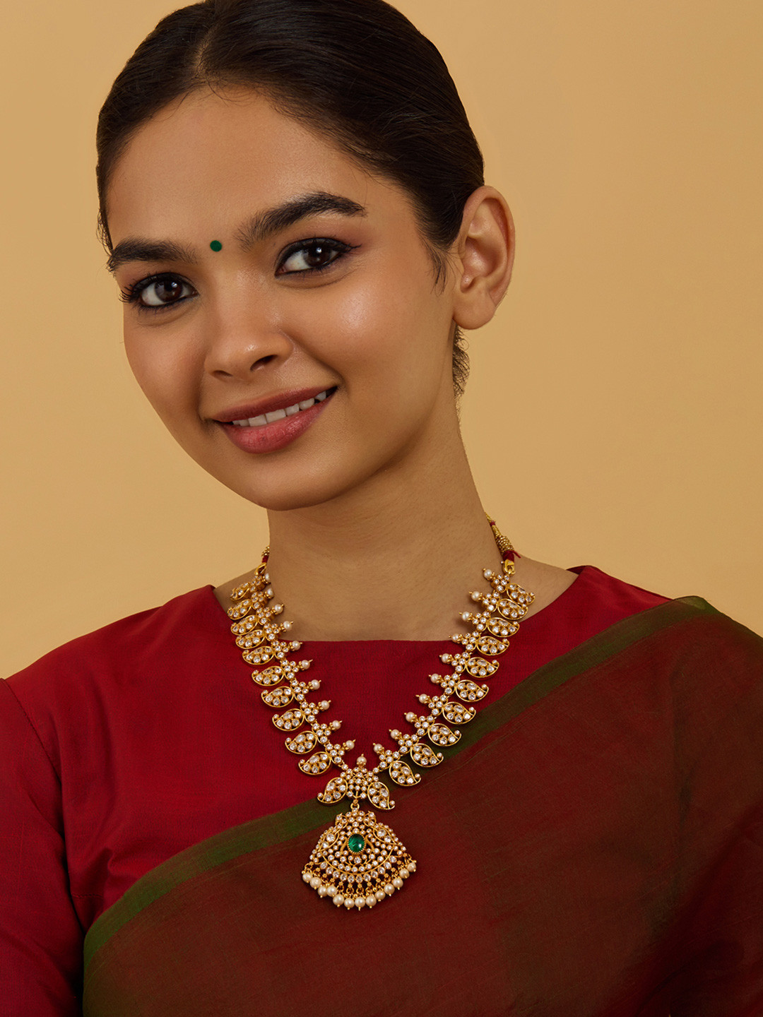 

Kushal's Fashion Jewellery 92.5 Pure Silver Gold-Plated Stone Studded Necklace