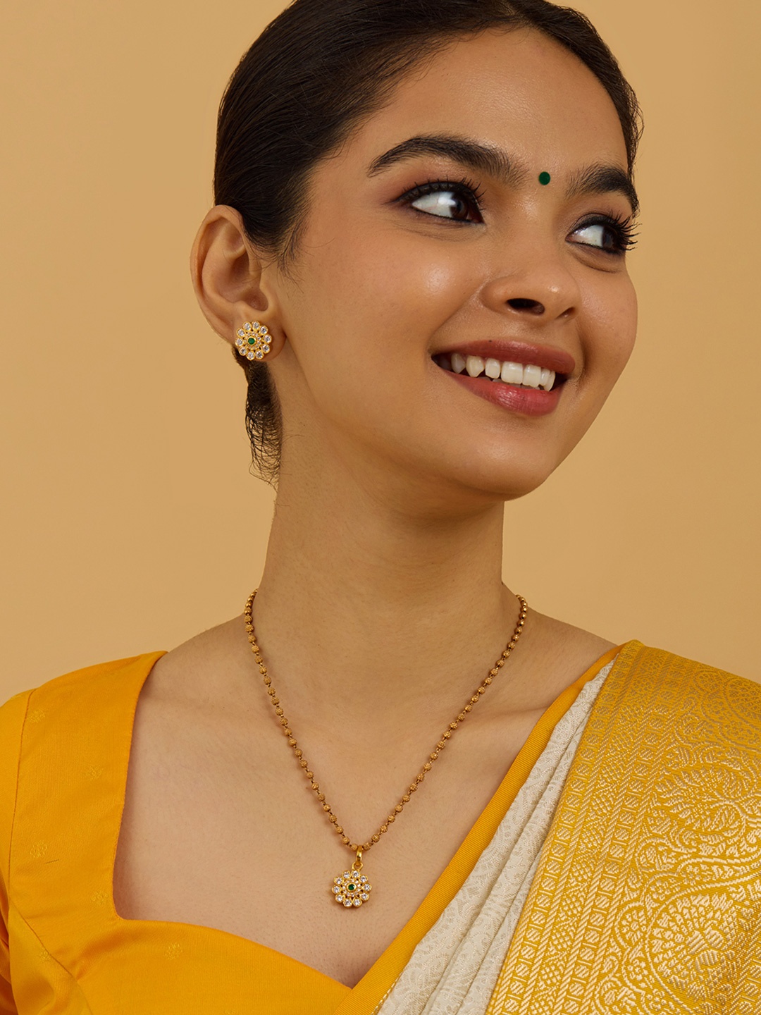 

Kushal's Fashion Jewellery 92.5 Pure Silver Gold-Plated Temple Pendant Set