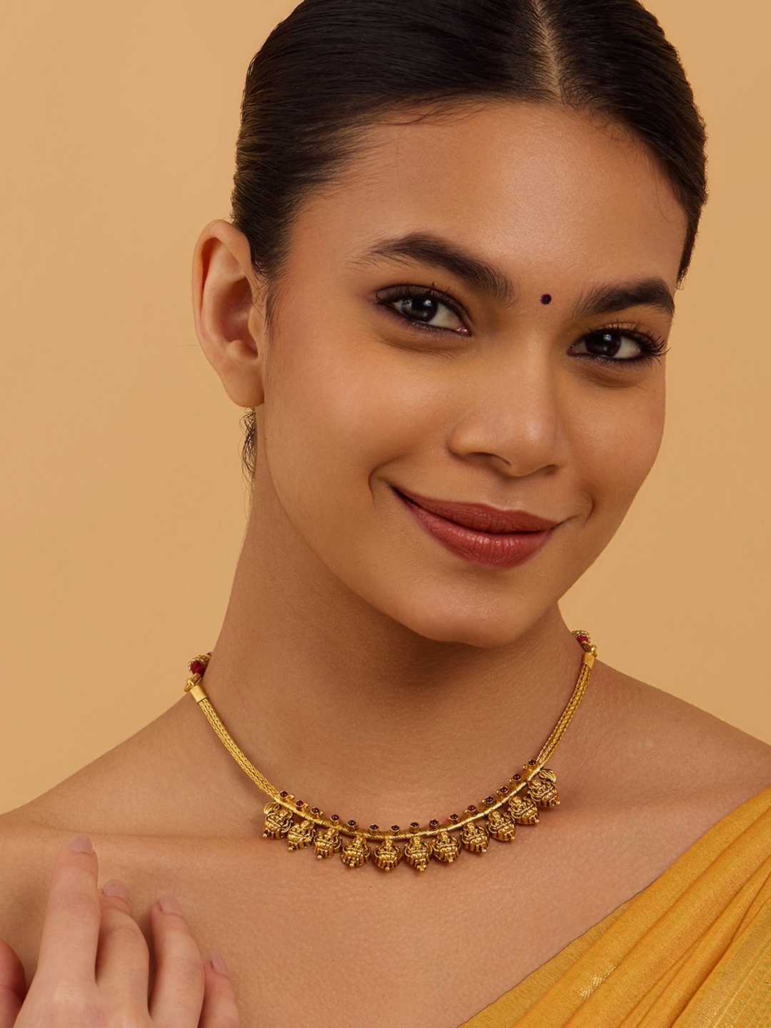

Kushal's Fashion Jewellery 92.5 Pure Silver Gold-Plated Temple Necklace