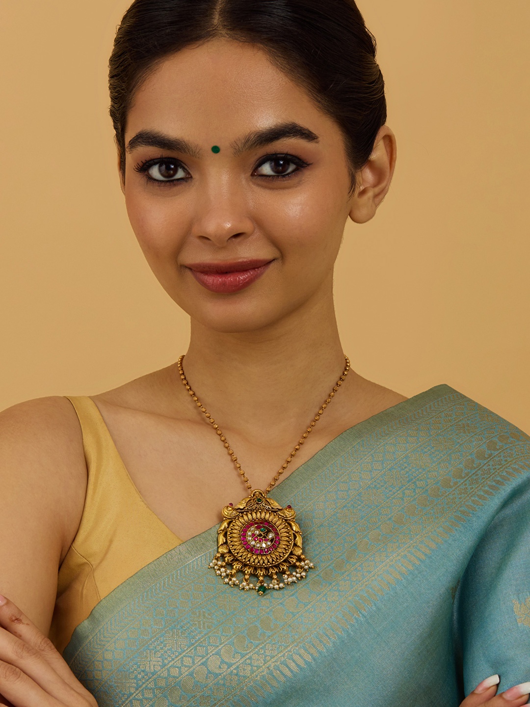 

Kushal's Fashion Jewellery 92.5 Pure Silver Gold-Plated Circular Pendants