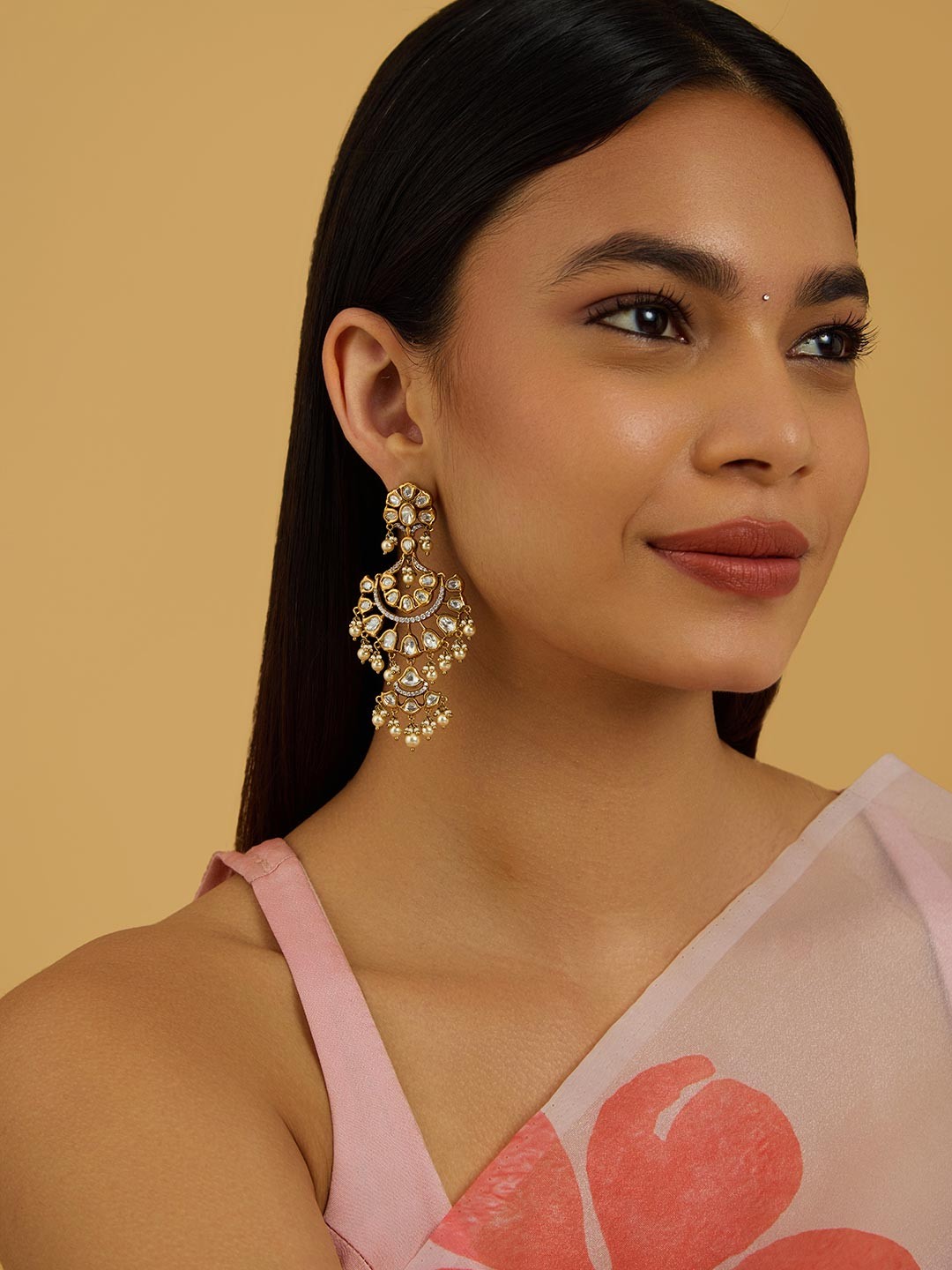 

Kushal's Fashion Jewellery Kundan Studded Contemporary Drop Earrings, White