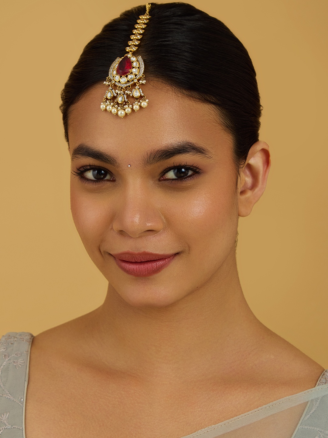 

Kushal's Fashion Jewellery Kundan Studded Maang Tikka Head Jewellery, Gold