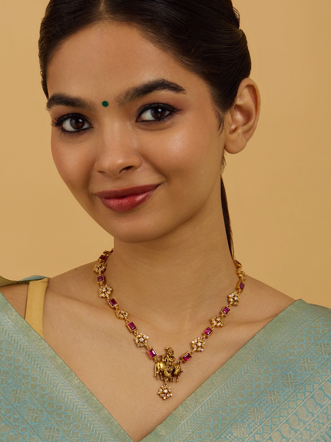 

Kushal's Fashion Jewellery 92.5 Pure Silver Gold-Plated CZ Studded Necklace