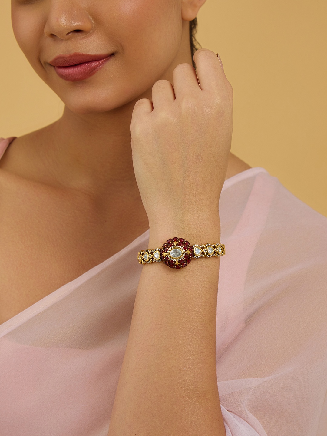 

Kushal's Fashion Jewellery Kundan Studded Bangle, Gold