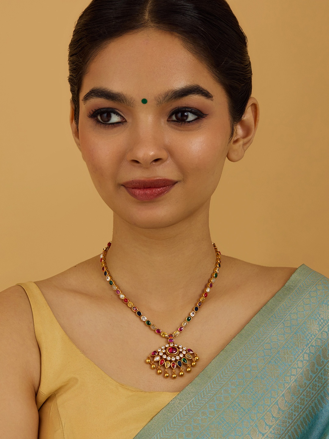

Kushal's Fashion Jewellery 92.5 Pure Silver Gold-Plated Temple Necklace