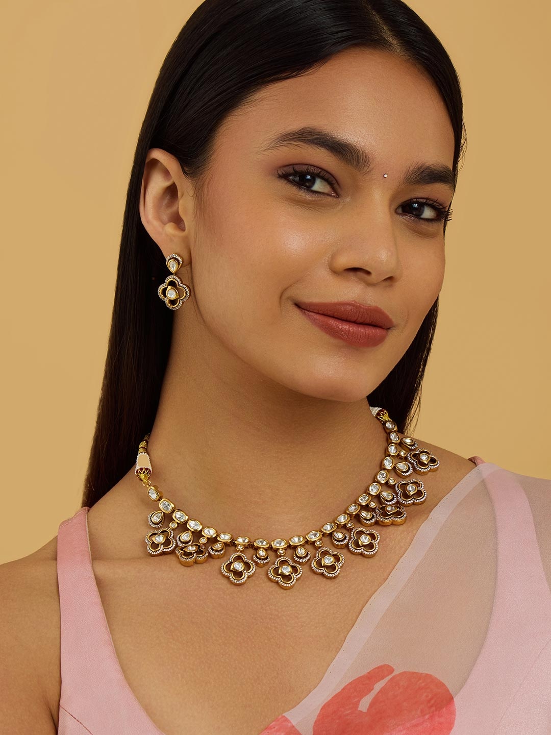 

Kushal's Fashion Jewellery Kundan Stone Studded Jewellery Set, Gold