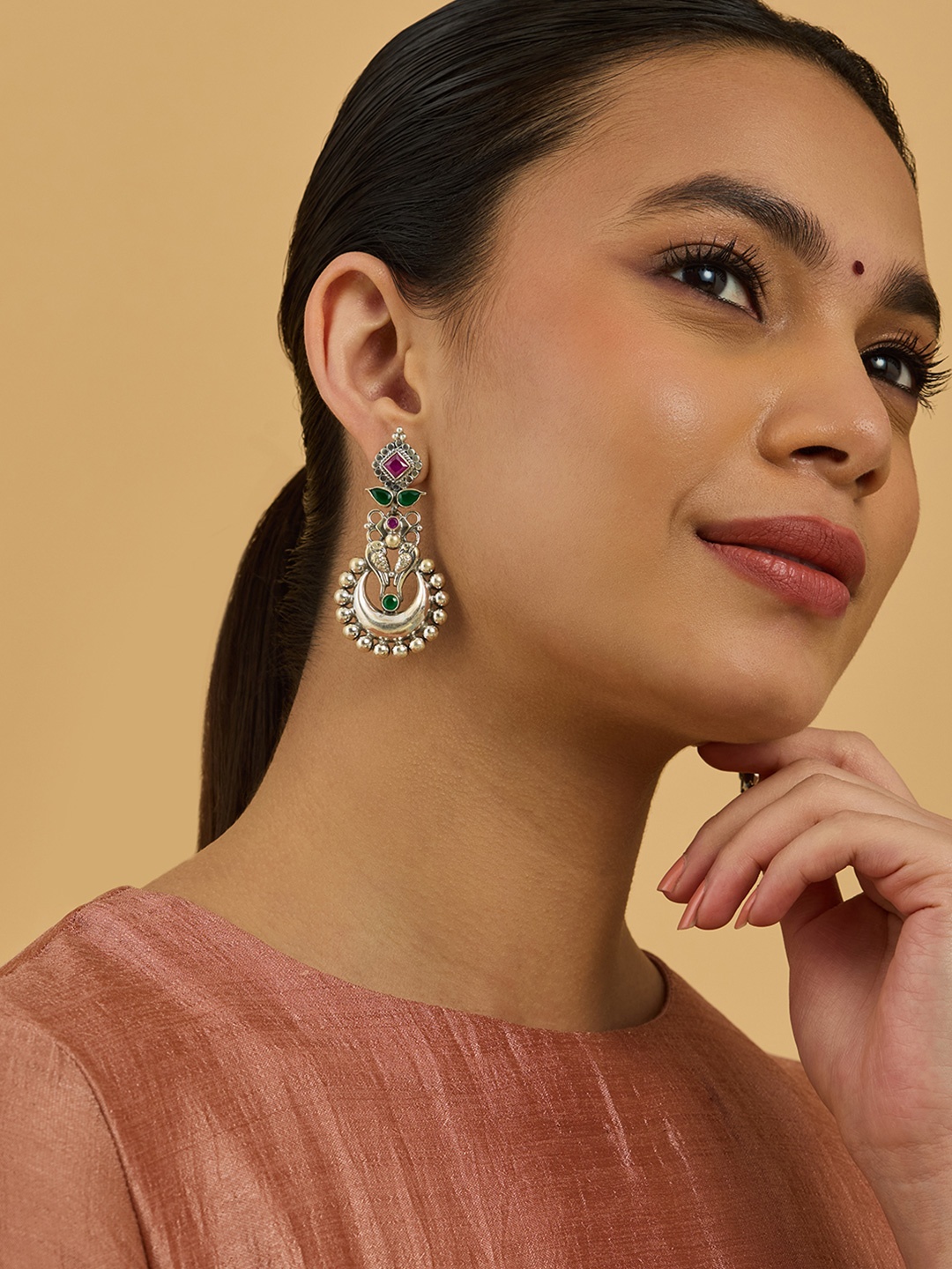 

Kushal's Fashion Jewellery Silver Contemporary Drop Earrings, Red
