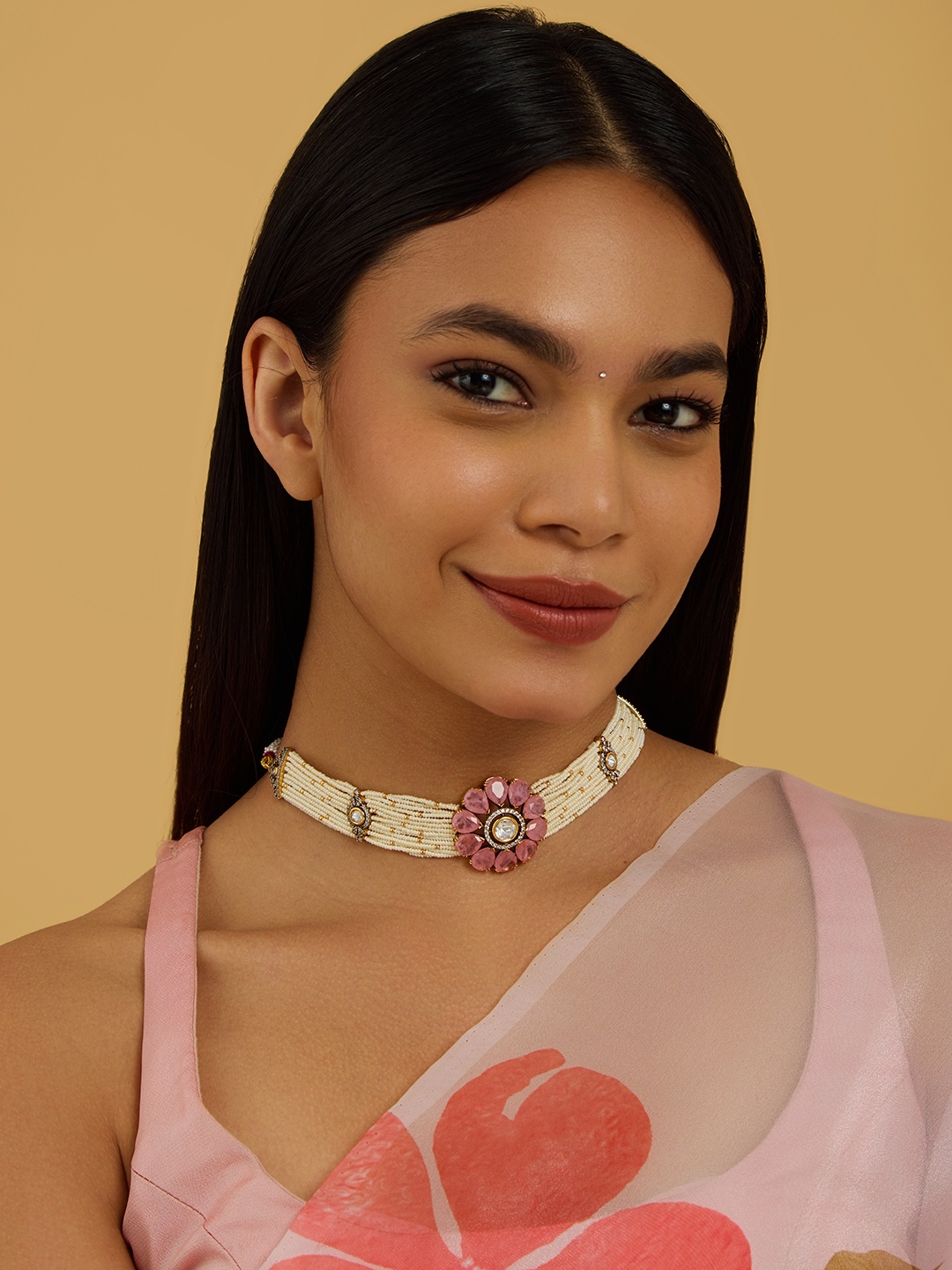 

Kushal's Fashion Jewellery Kundan Studded & Beaded Choker Necklace, Pink