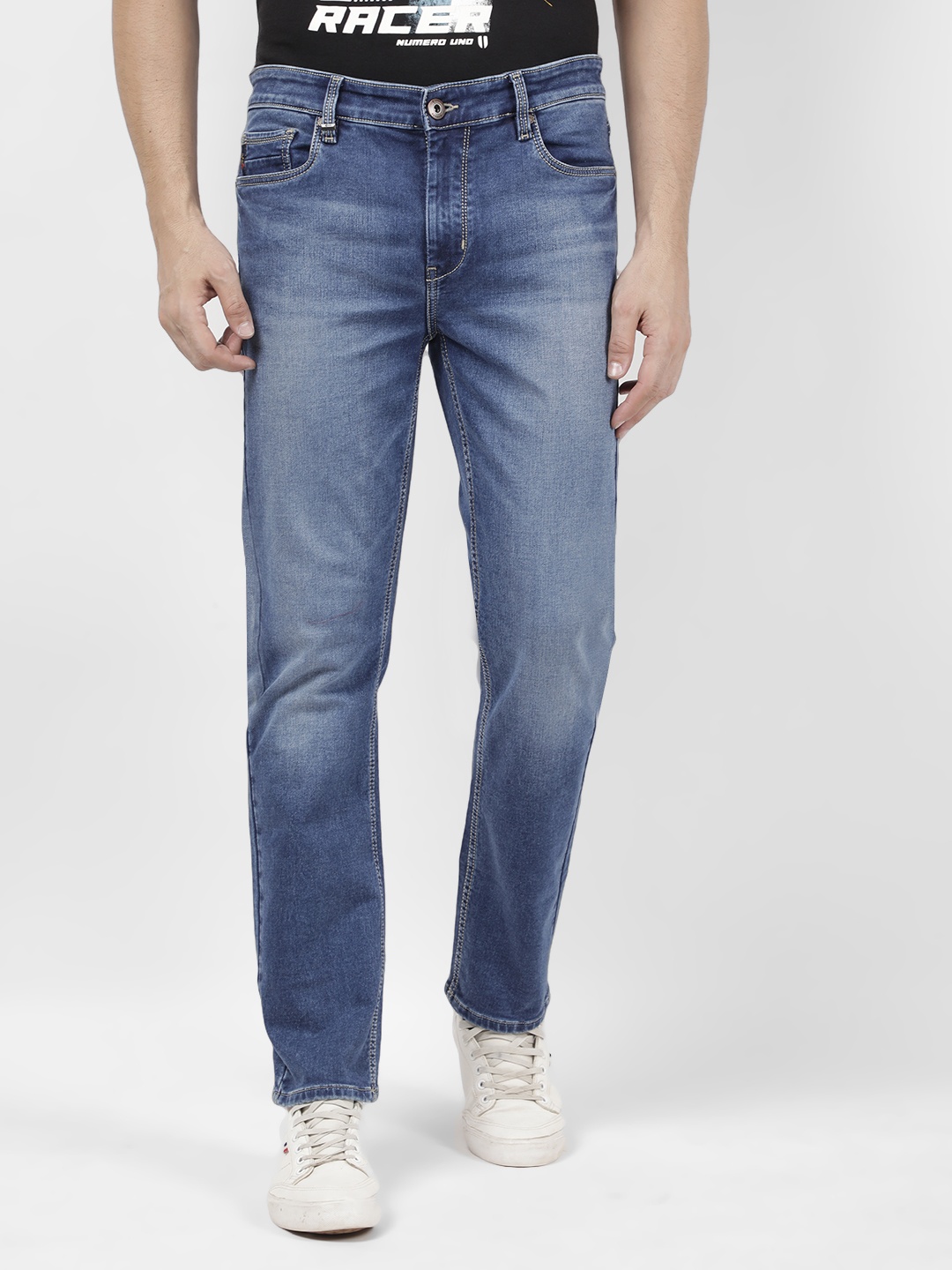

Numero Uno Men Cotton Slim Fit Light Fade Stretchable Jeans, Blue