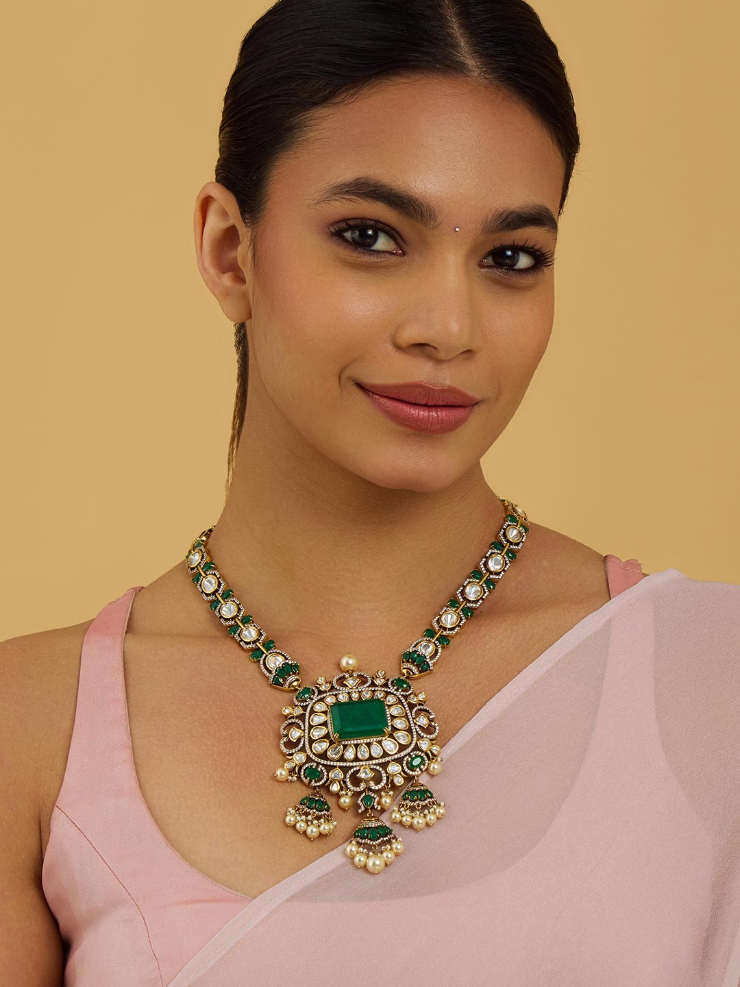 

Kushal's Fashion Jewellery Kundan Studded & Beaded Necklace, Gold