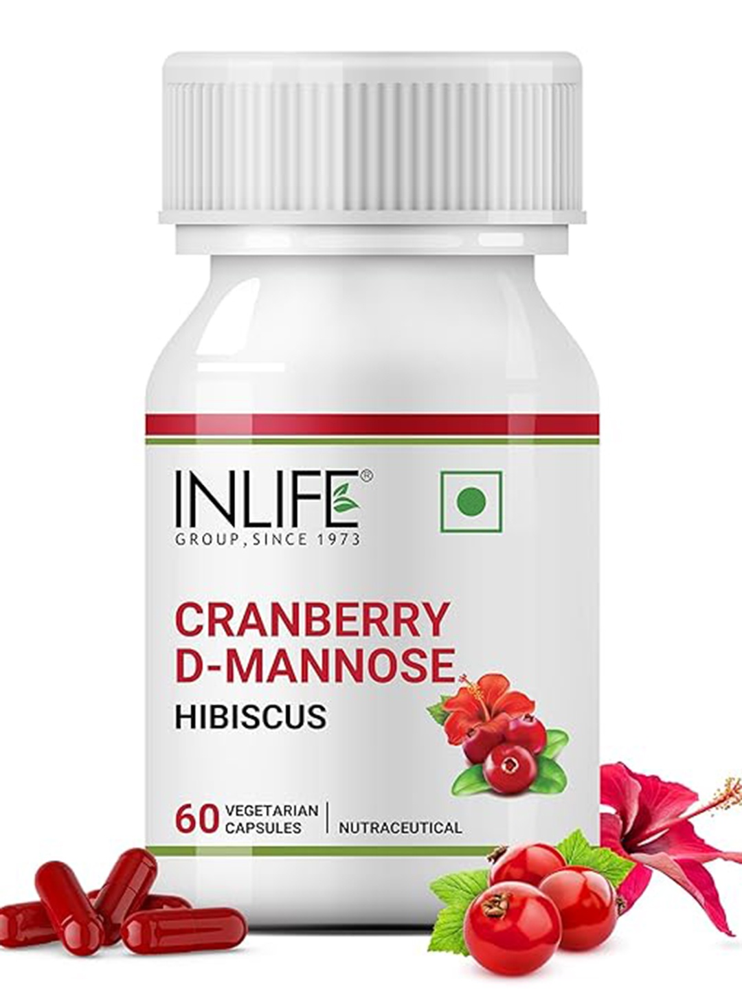 

INLIFE Cranberry D-Mannose 400 mg Hibiscus Capsules - 60 Capsules, White