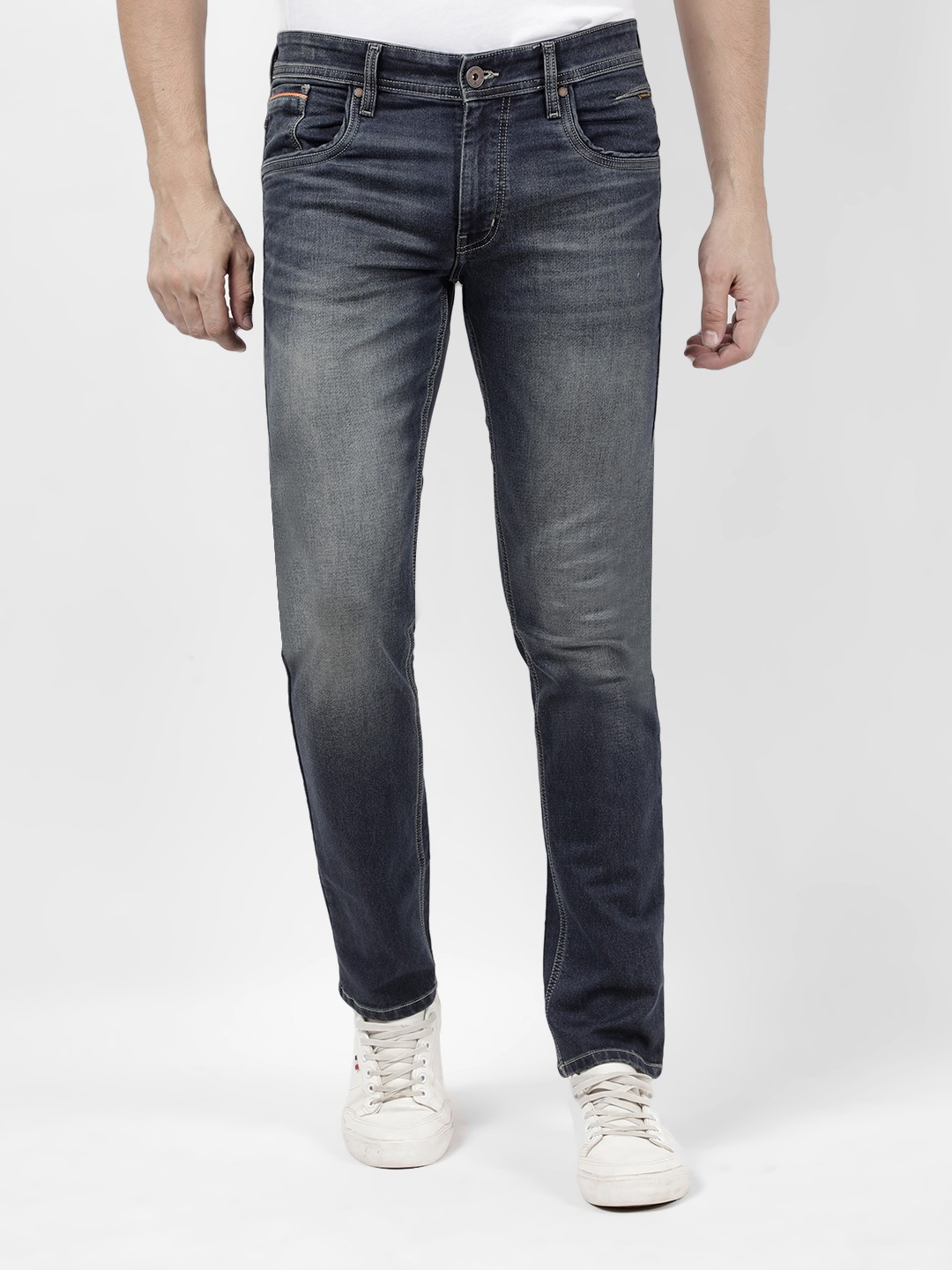 

Numero Uno Men Skinny Fit Low-Rise Heavy Fade Stretchable Jeans, Blue
