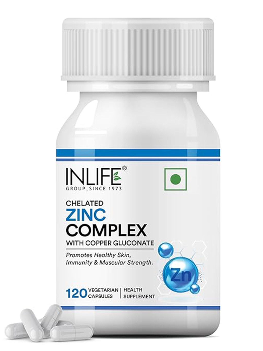 

INLIFE Zinc Supplements for Immune Support Wellness Boost - 120 Capsules, White
