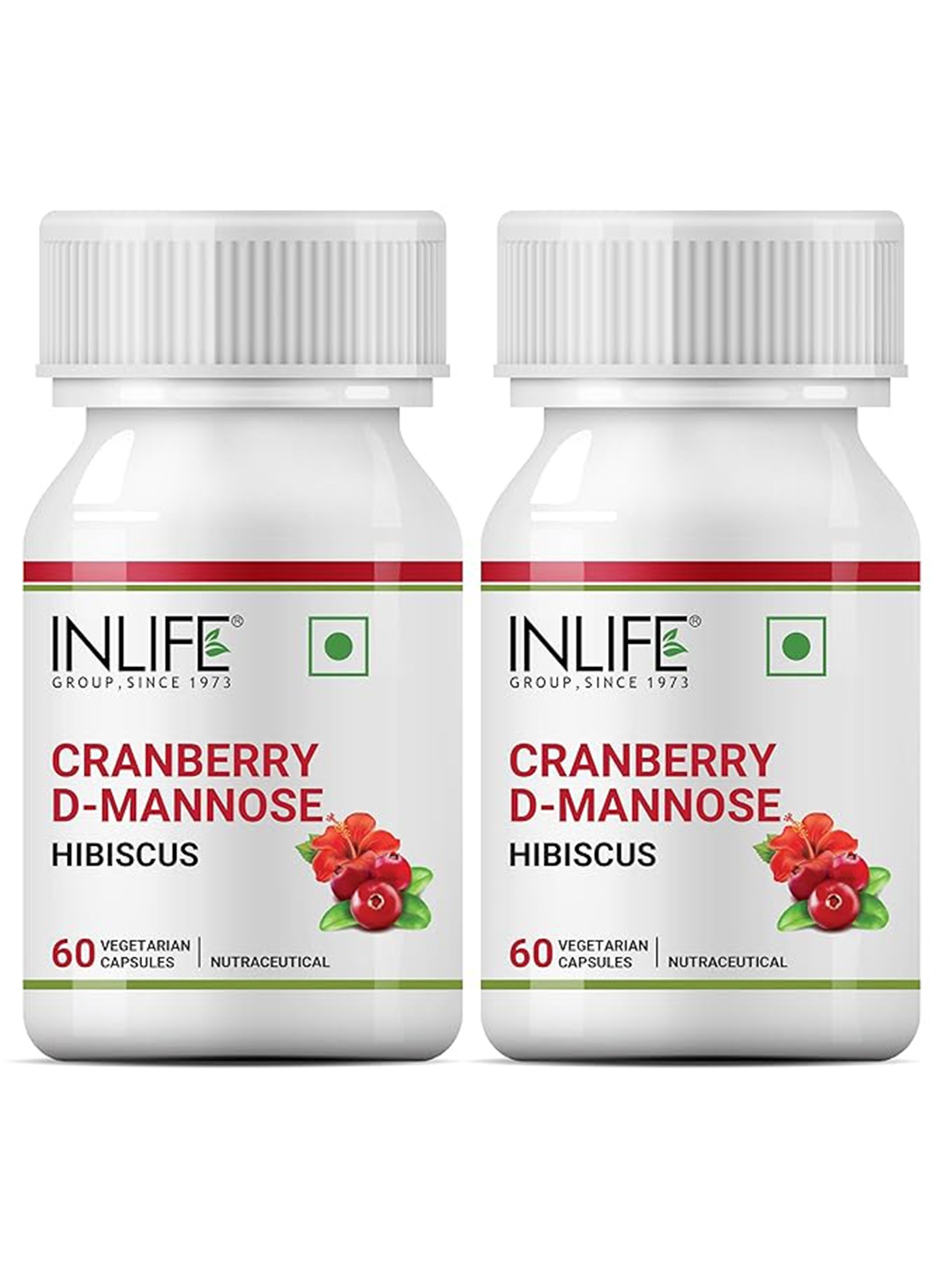 

INLIFE Set Of 2 Cranberry D-Mannose 400 mg Hibiscus Capsules - 60 Capsules Each, White