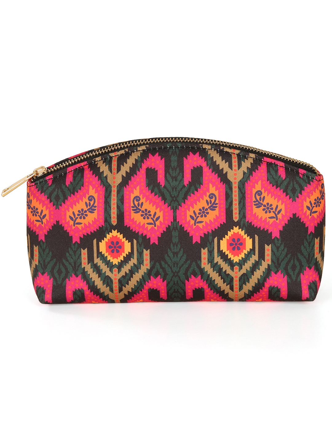 

India Circus by Krsnaa Mehta Unisex Floral Printed Pouch Travel Accessory, Black