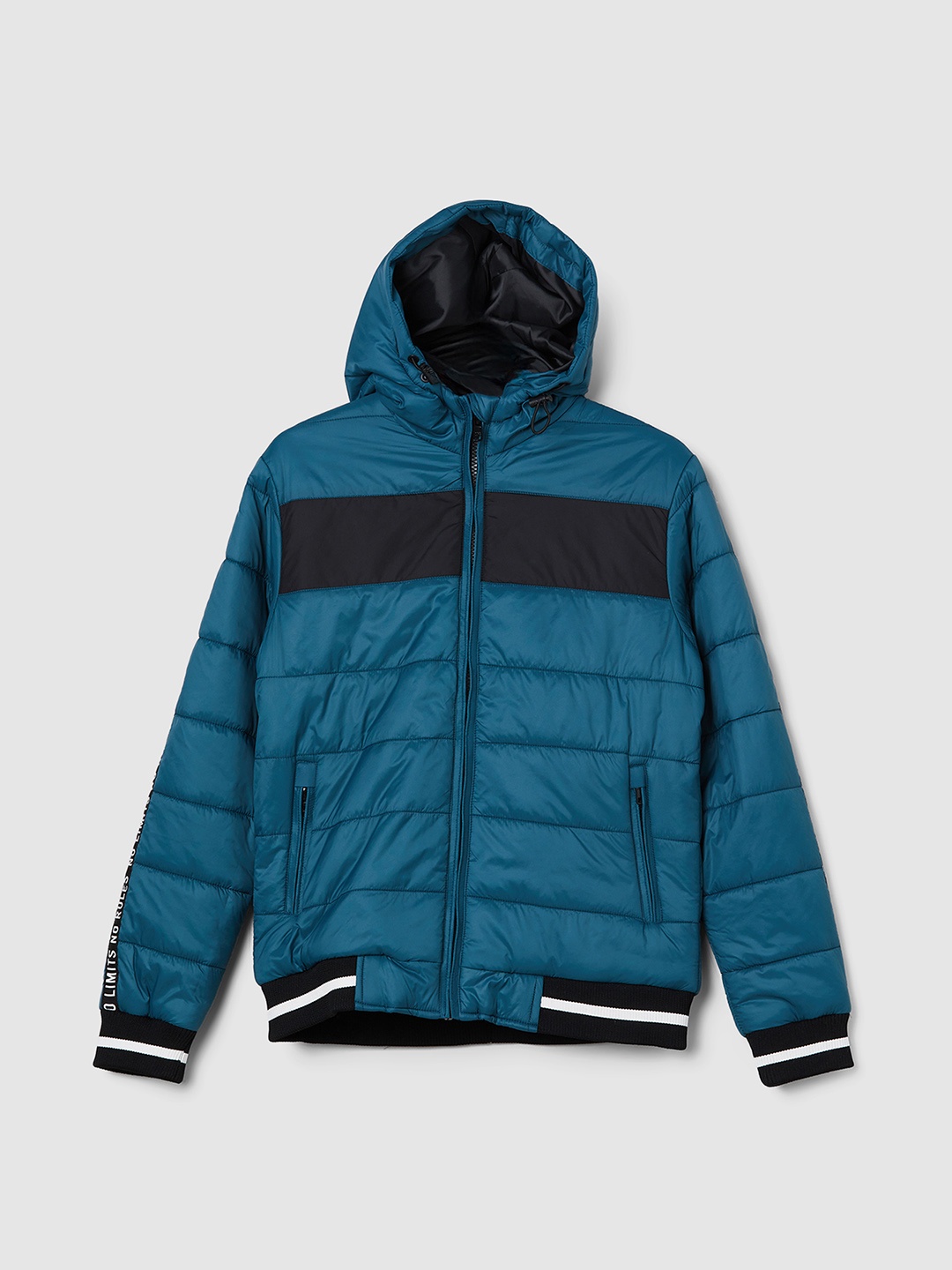 

max Boys Hooded Typography Printed Casual Padded Jacket, Blue