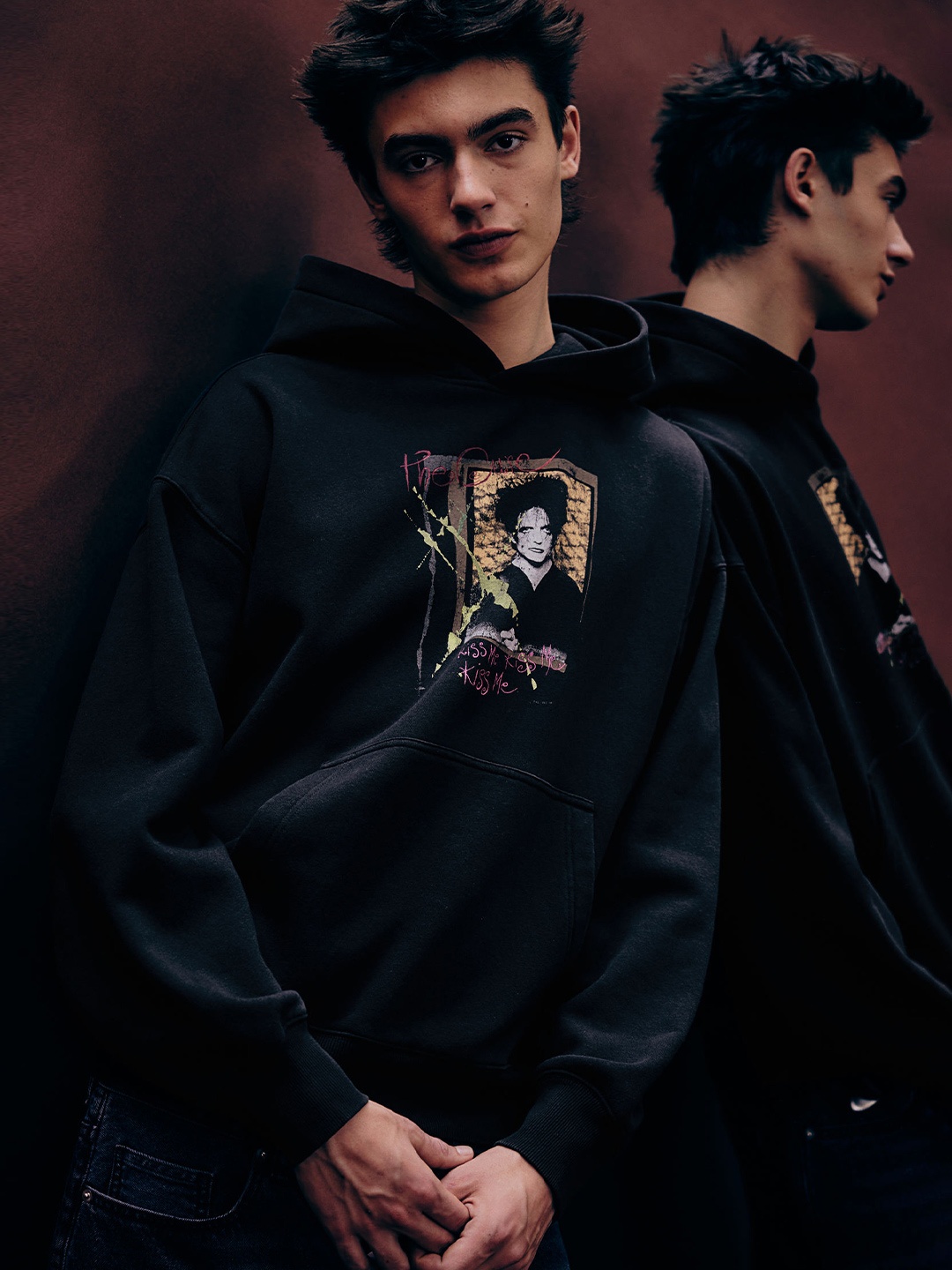 

H&M Men Oversized Fit Printed Hoodie Sweatshirt, Black