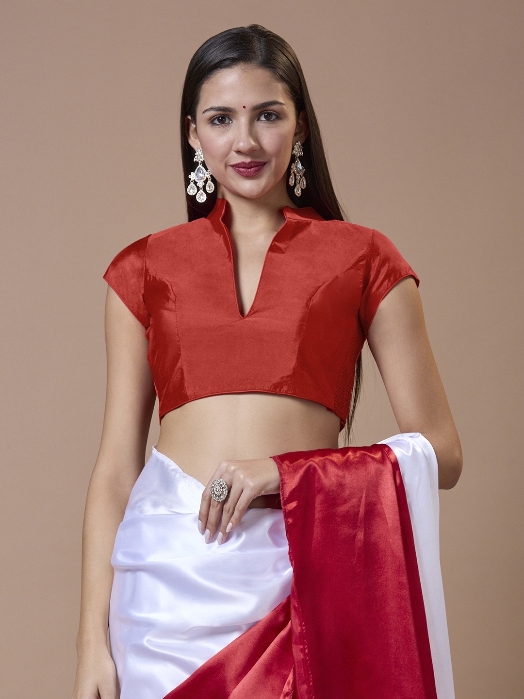 

SALWAR STUDIO Collar Neck Readymade Blouse with a Comfortable Fit, Red