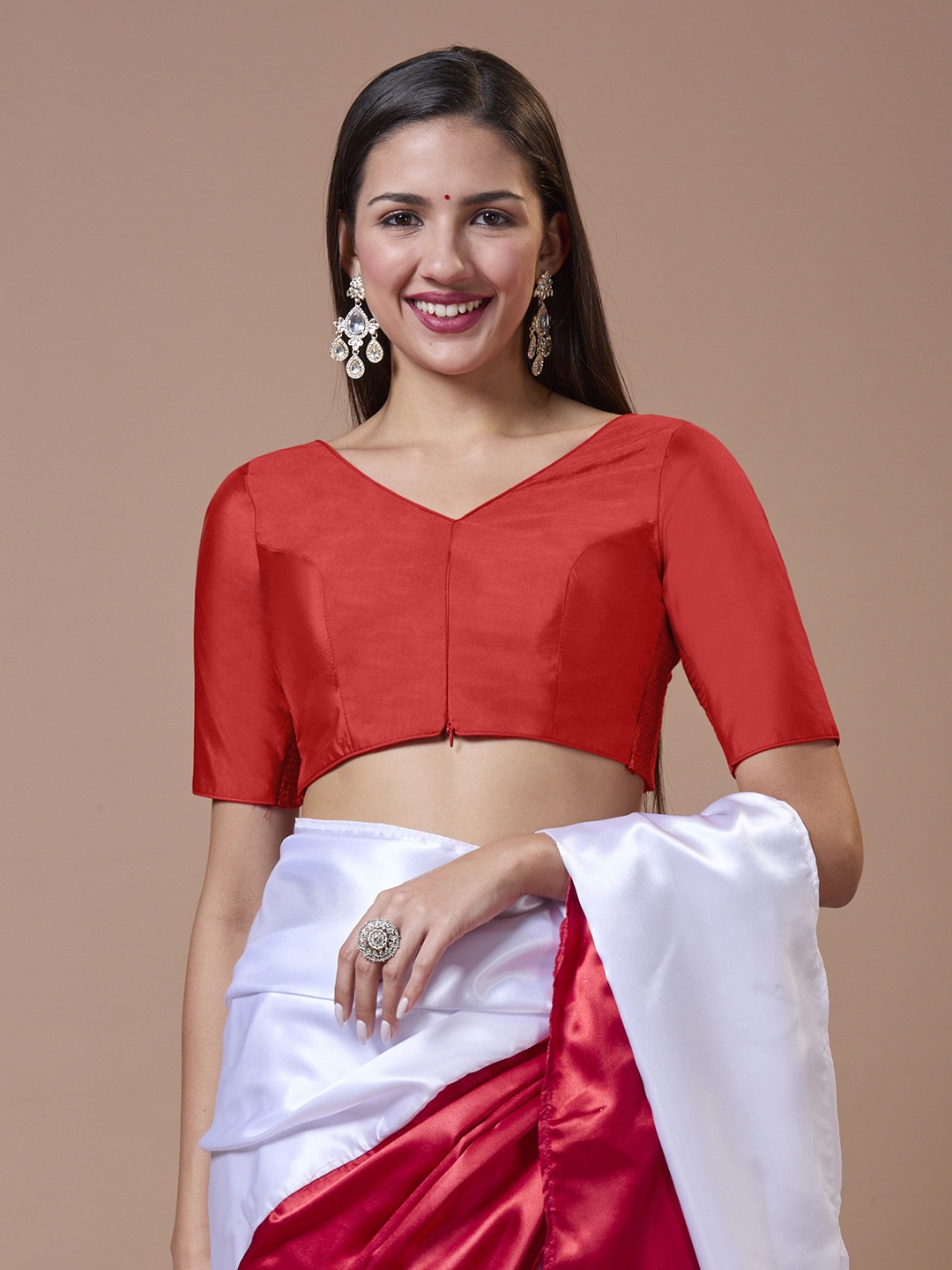 

SALWAR STUDIO V- Neck Padded Readymade Blouse with Comfortable Fit, Red