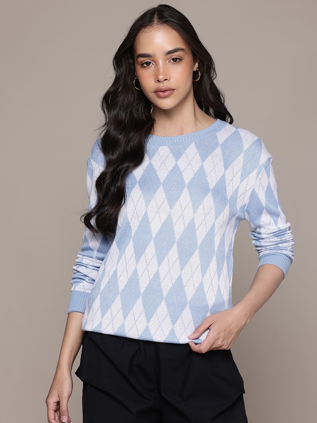 

The Roadster Lifestyle Co. Argyle Checked Pullover, Navy blue