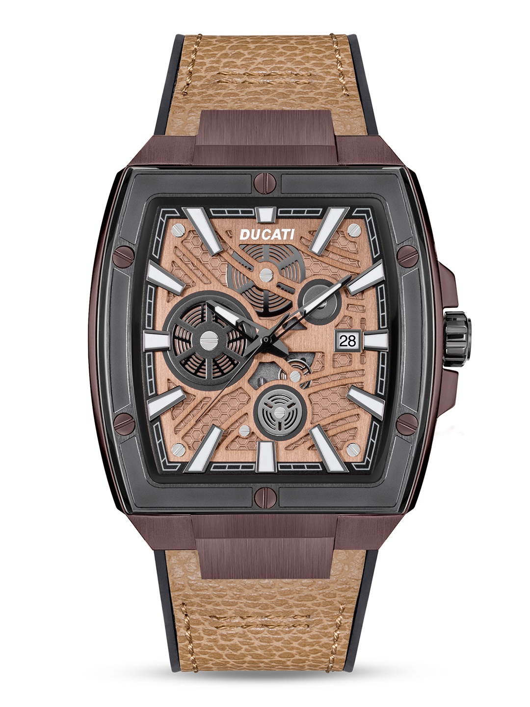 

Ducati Men Skeleton Dial & Leather Wrap Around Straps Analogue Watch DTWGB0000702, Coffee brown