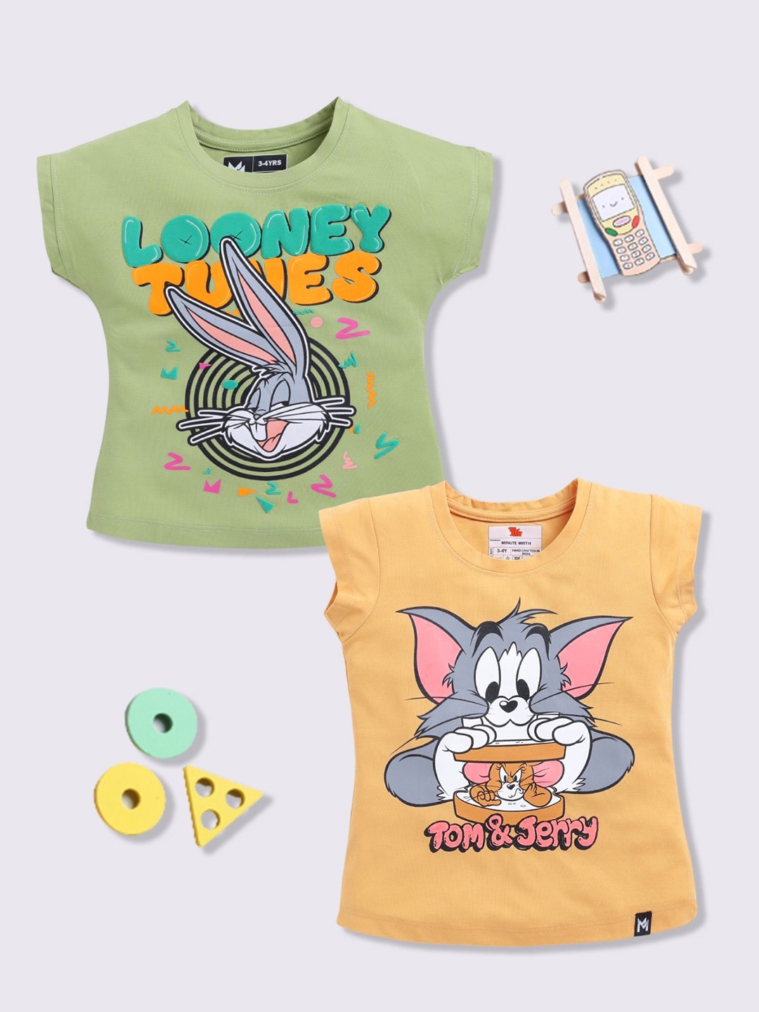 

YK X Minute Mirth Girls Assorted Pack Of 2 Looney Tunes Printed T-shirt