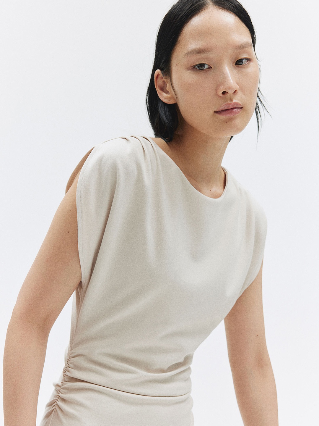 

H&M Boat-Neck Jersey Dress, Beige
