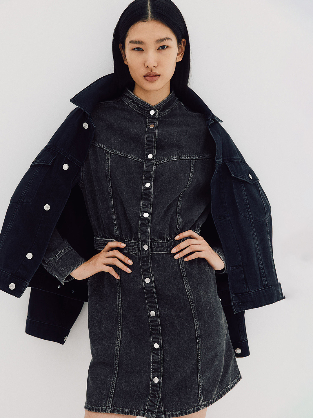 

H&M Long-Sleeved Denim Dress, Grey