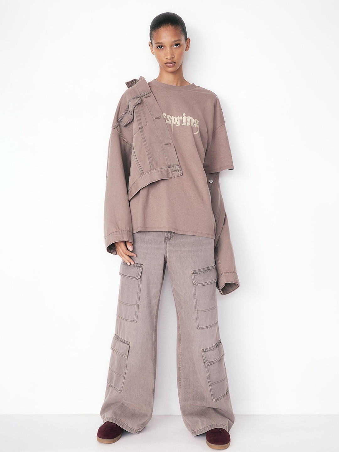 

H&M Oversized Printed T-shirt, Mauve