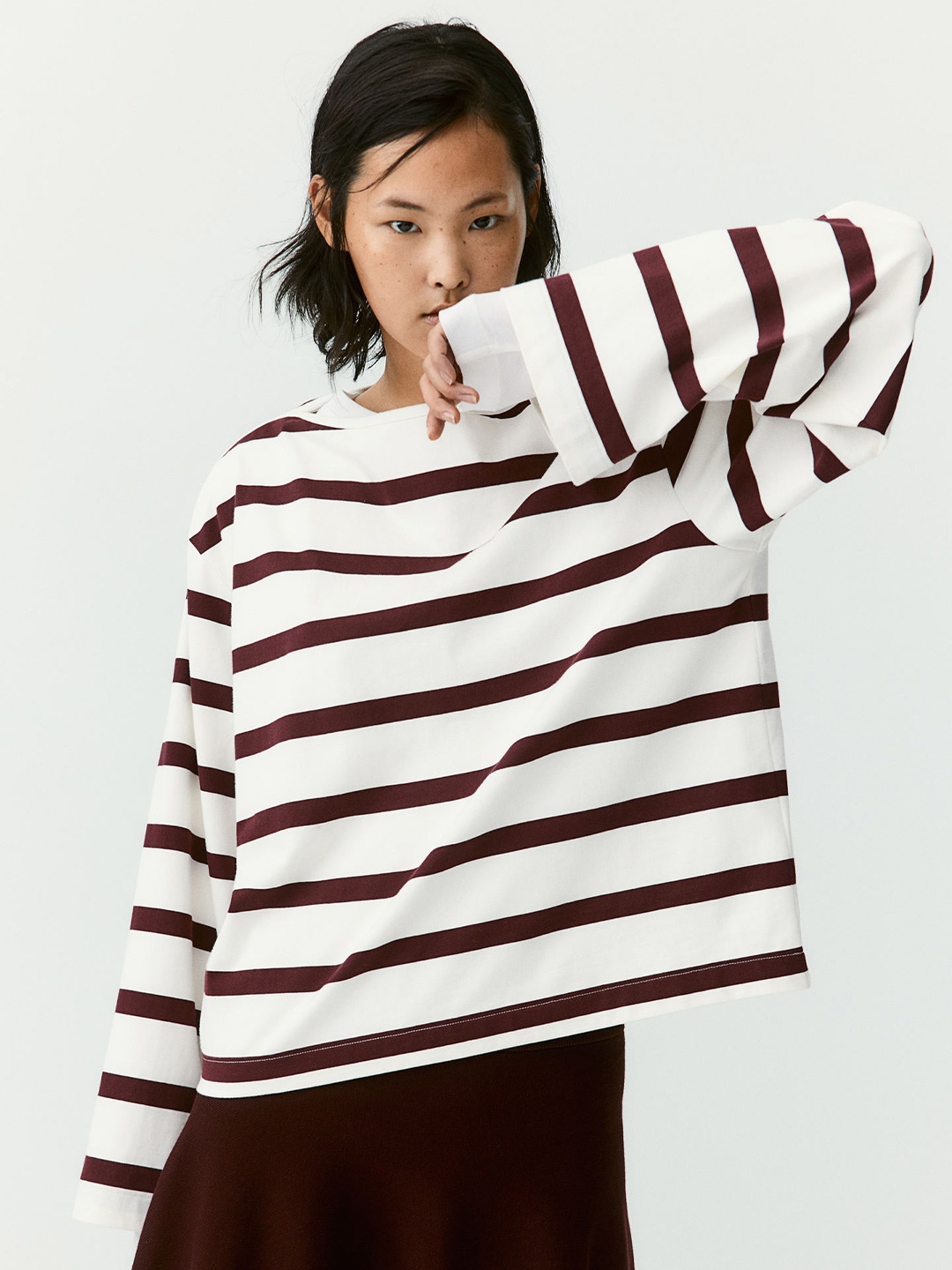 

H&M Oversized Boat-Neck Top, Red