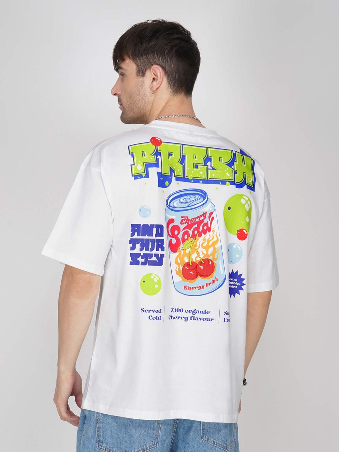 

THREADCURRY Men Graphic Printed Round Neck Cotton Oversized T-shirt, White