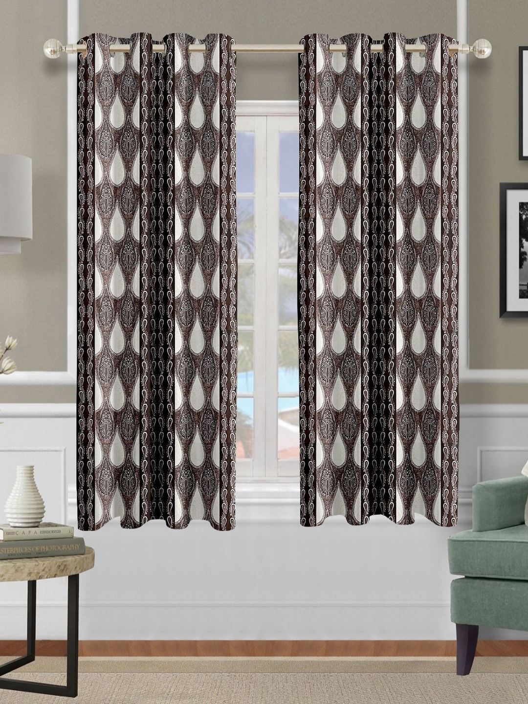 

Cortina Brown & White Set of 2 Ethnic Motifs Room Darkening Window Curtain