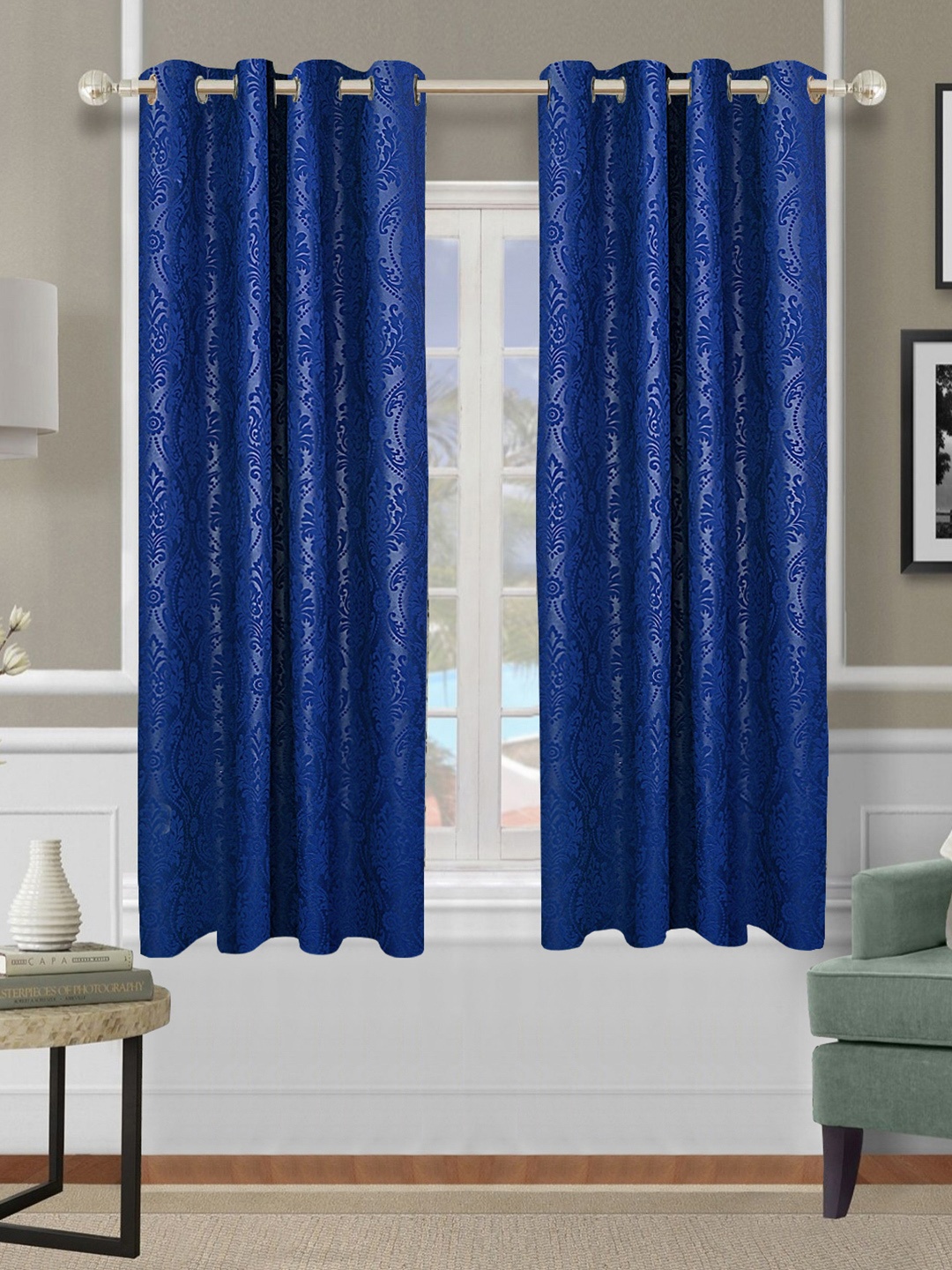 Cortina Blue 2 Pieces Ethnic Motifs Printed Window Curtains
