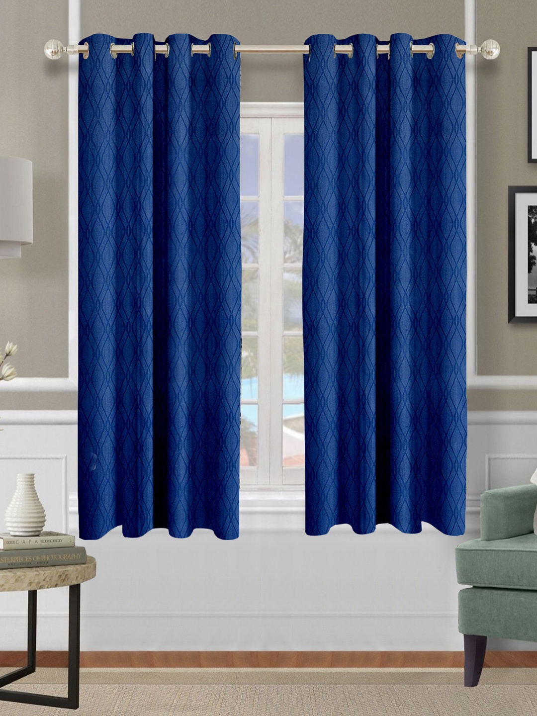 

Cortina Blue 2 Pieces Geometric Printed Window Curtains